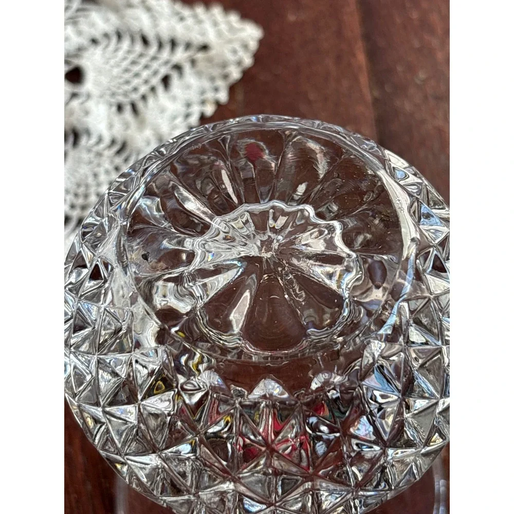 Vintage Clear Pressed Glass Bud Vase Diamond Point Base‎ Scalloped Rim 6 Inch